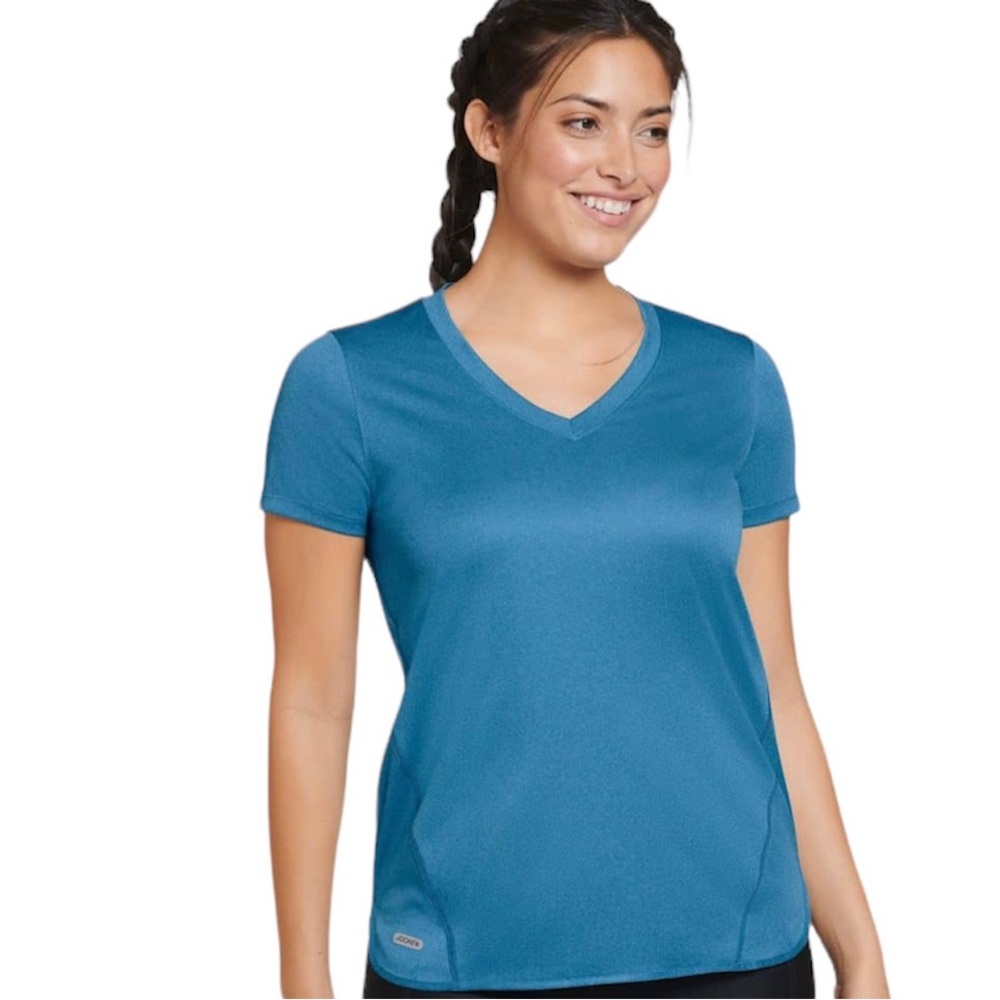 Jockey Performance V-Neck Hi-Lo Activewear Top Turquoise Size L Athletic EUC